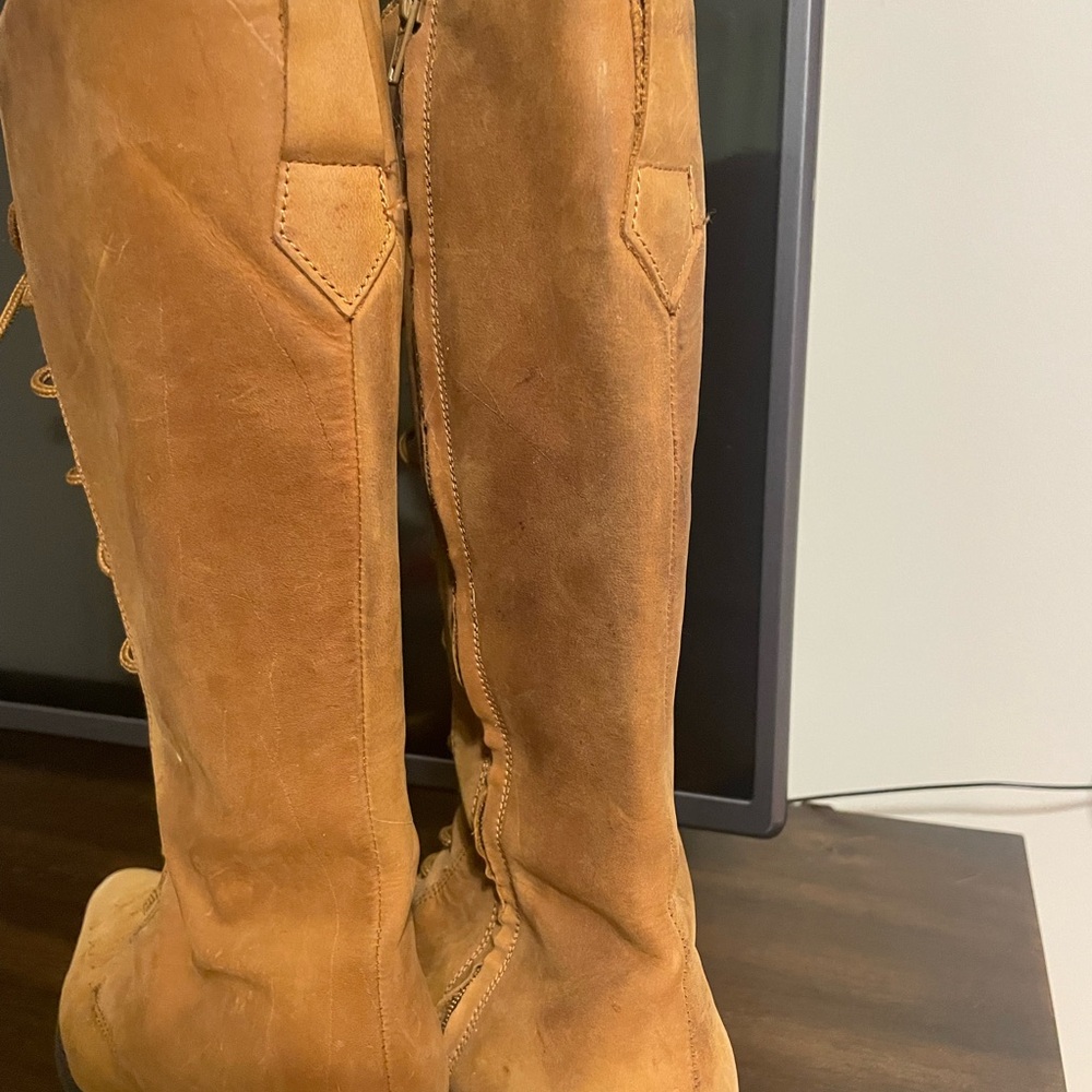 Oakley Tall Lace Up Leather Boots Tan Size 7.5 Riding Western Style - Picture 2 of 10